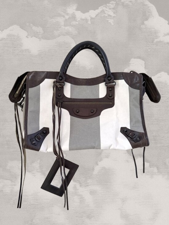 Balenciaga Handbags - BALENCIAGA City Bag Striped Moto Leather 2-way Work Nicolas Ghesquière